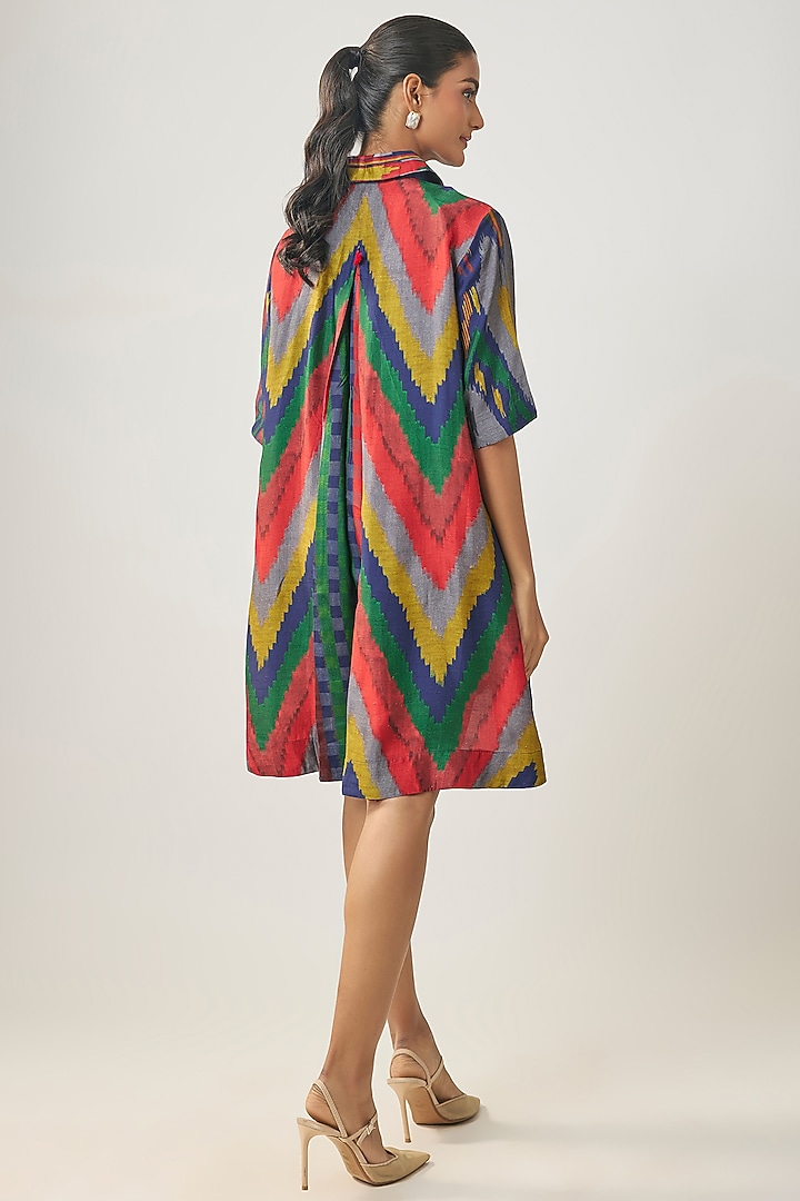 Multi-Colored Satin Raw Silk Ikat Summer Dress by SHRADDHA RAMBHIA at Pernia's Pop Up Shop