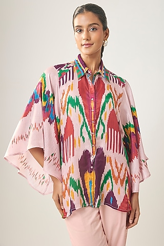 Multi-Colored Gajji Silk Ikat Shirt by SHRADDHA RAMBHIA