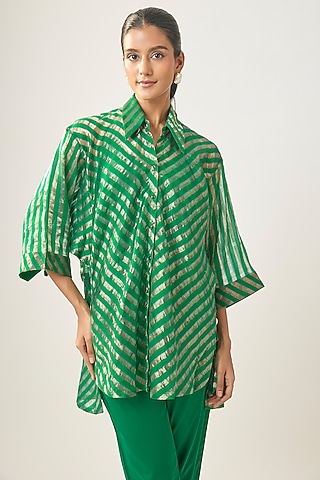 Green Banarasi Stripe Shirt by SHRADDHA RAMBHIA