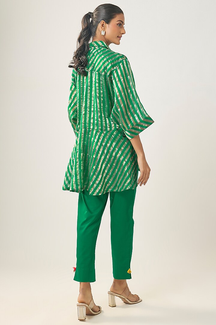 Green Banarasi Stripe Shirt by SHRADDHA RAMBHIA at Pernia's Pop Up Shop