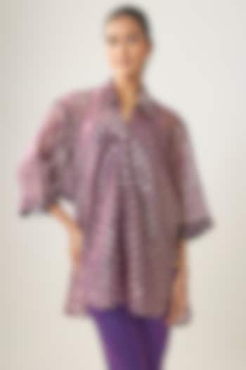 Purple Banarasi Stripe Shirt by SHRADDHA RAMBHIA at Pernia's Pop Up Shop