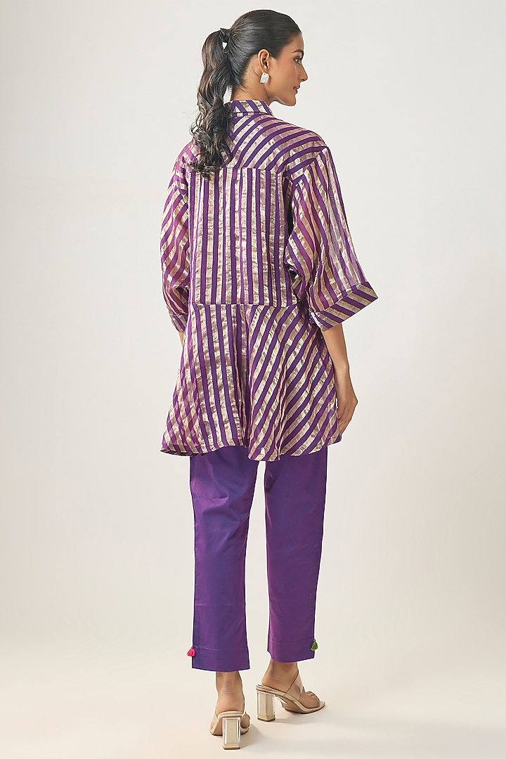 Purple Banarasi Stripe Shirt by SHRADDHA RAMBHIA at Pernia's Pop Up Shop
