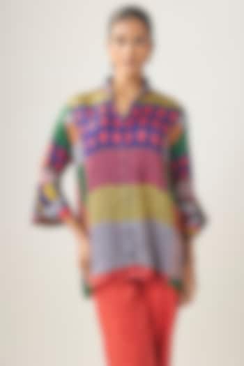 Multi-Colored Gajji Silk Ikat Shirt by SHRADDHA RAMBHIA at Pernia's Pop Up Shop