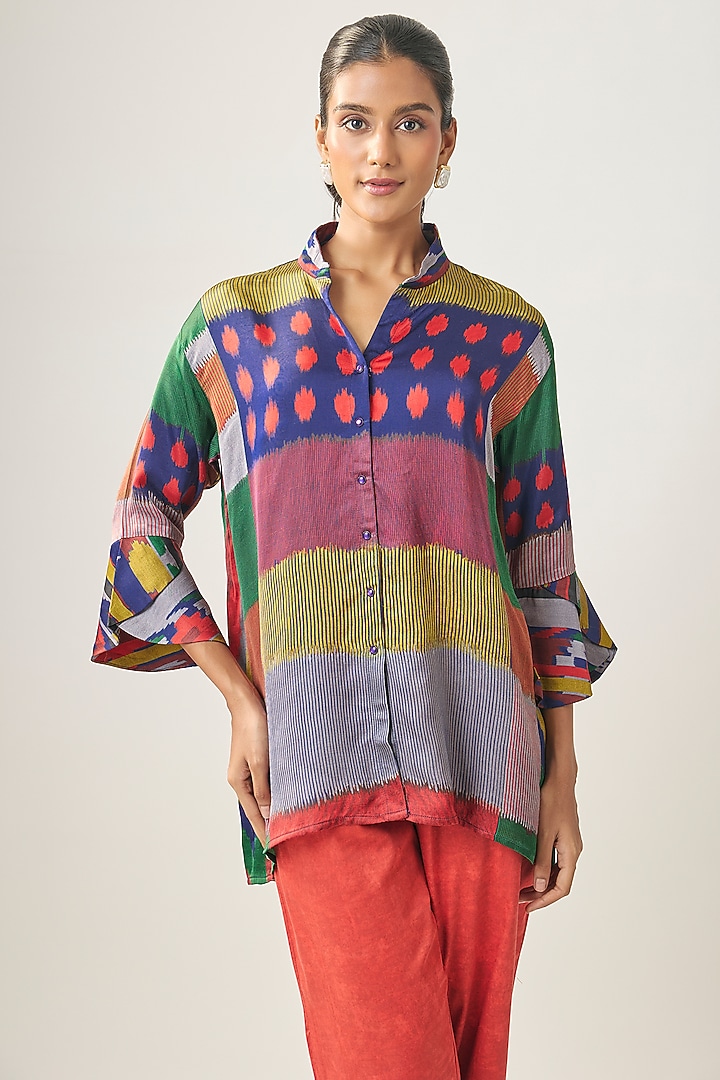 Multi-Colored Gajji Silk Ikat Shirt by SHRADDHA RAMBHIA at Pernia's Pop Up Shop