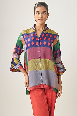 Multi-Colored Gajji Silk Ikat Shirt by SHRADDHA RAMBHIA