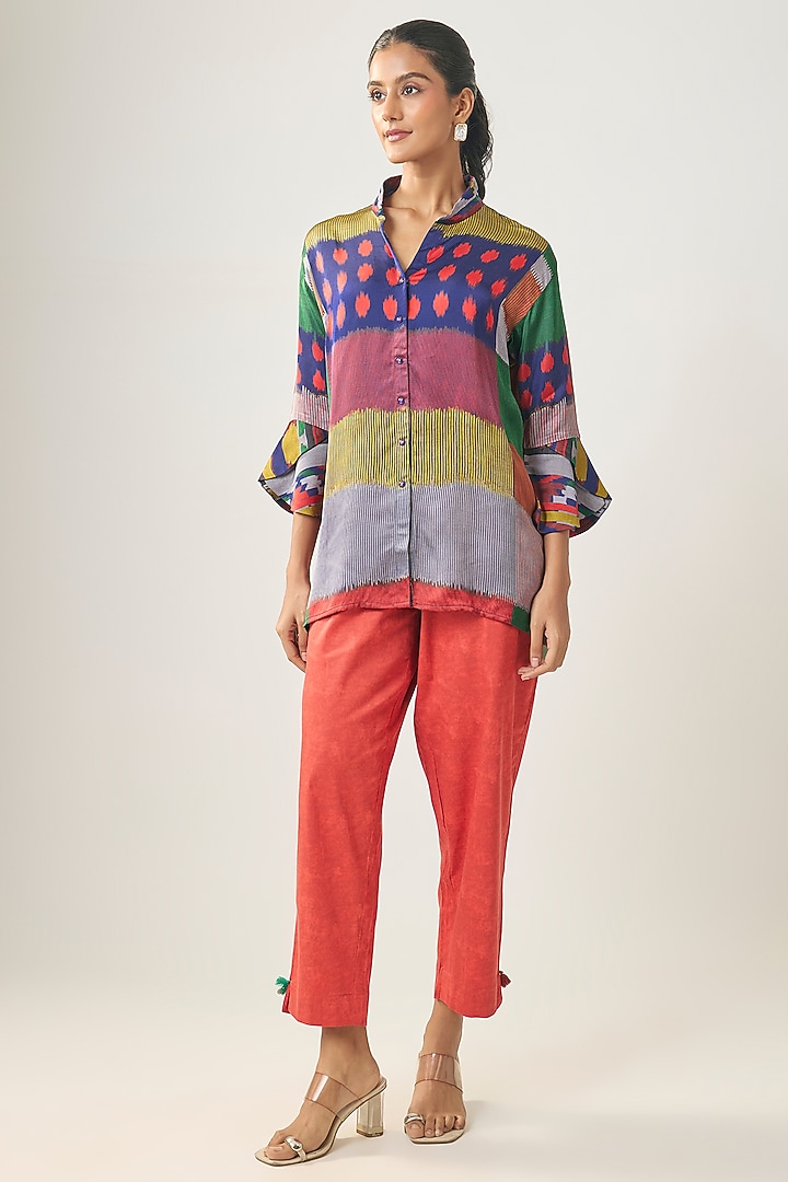 Multi-Colored Gajji Silk Ikat Shirt by SHRADDHA RAMBHIA at Pernia's Pop Up Shop