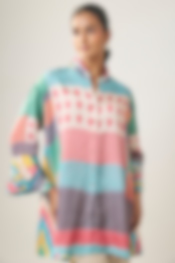 Multi-Colored Gajji Silk Ikat Shirt by SHRADDHA RAMBHIA at Pernia's Pop Up Shop