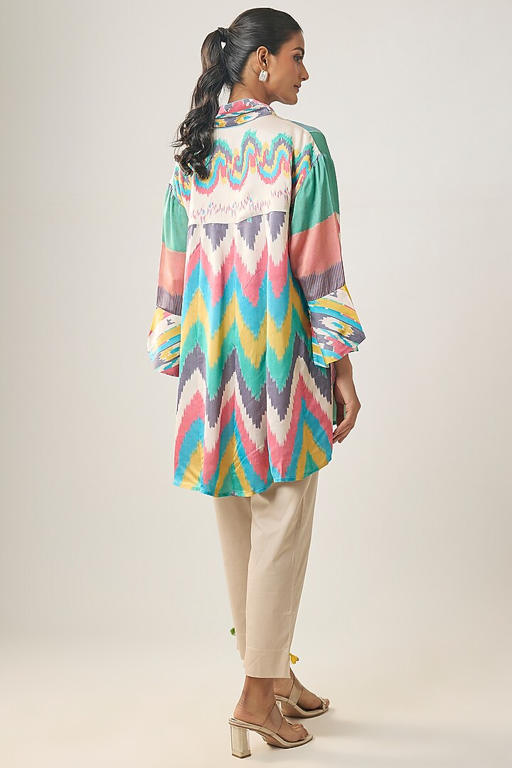 Multi-Colored Gajji Silk Ikat Shirt by SHRADDHA RAMBHIA at Pernia's Pop Up Shop