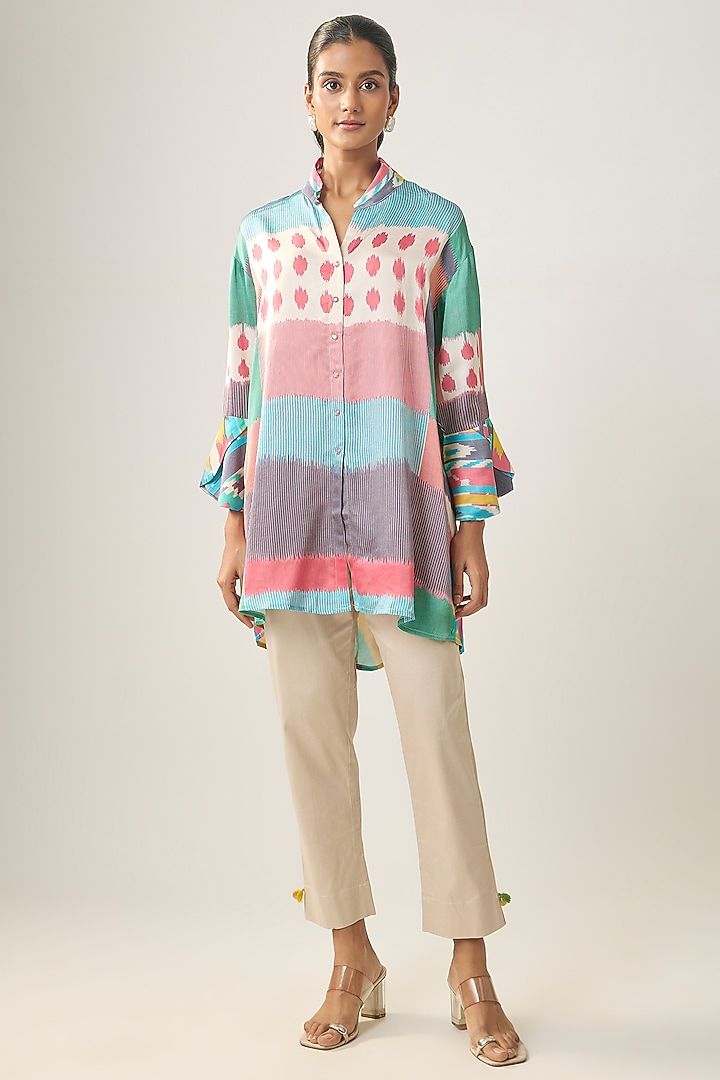Multi-Colored Gajji Silk Ikat Shirt by SHRADDHA RAMBHIA at Pernia's Pop Up Shop