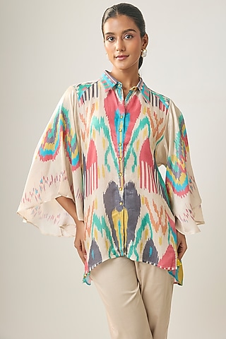 Multi-Colored Gajji Silk Ikat Shirt by SHRADDHA RAMBHIA