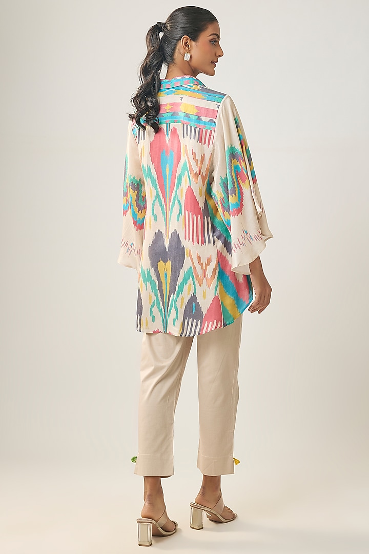 Multi-Colored Gajji Silk Ikat Shirt by SHRADDHA RAMBHIA at Pernia's Pop Up Shop