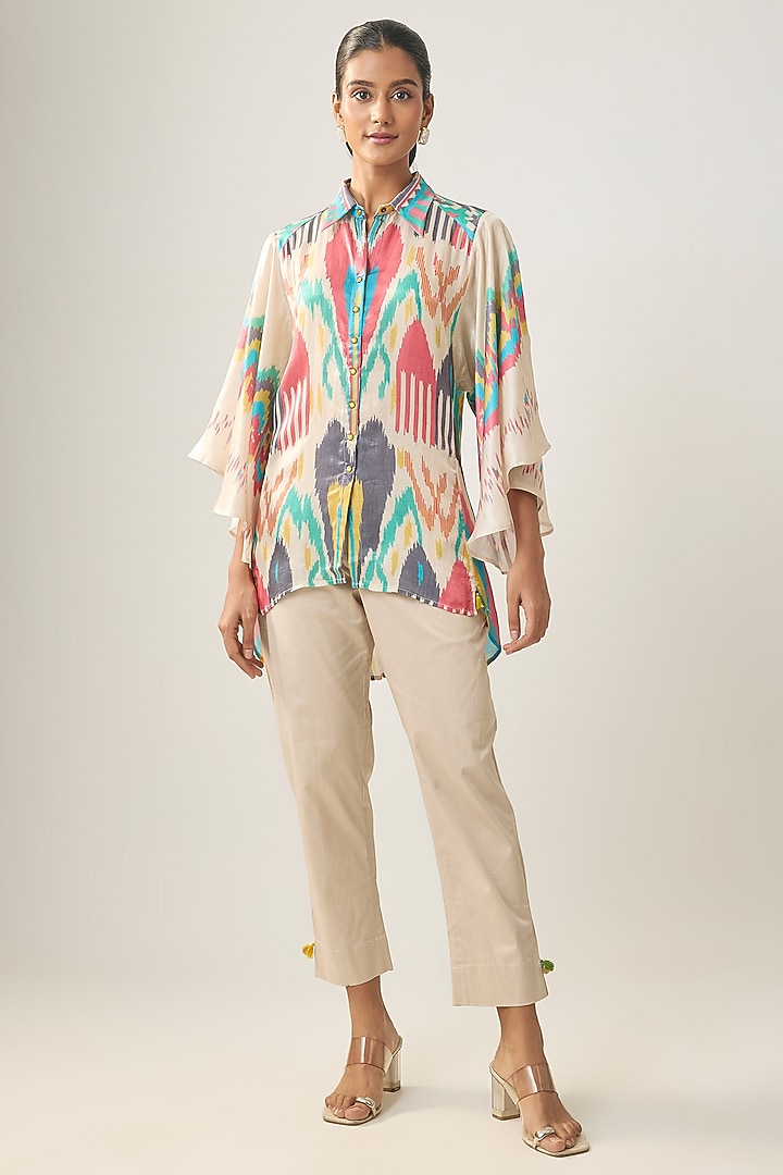 Multi-Colored Gajji Silk Ikat Shirt by SHRADDHA RAMBHIA at Pernia's Pop Up Shop
