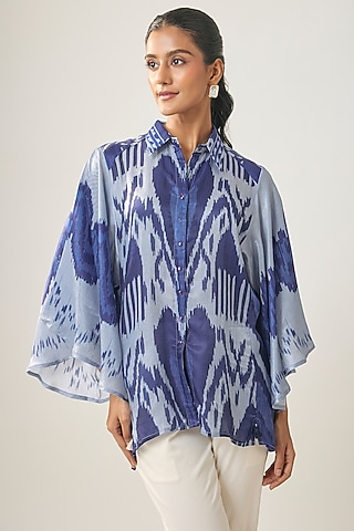 Multi-Colored Gajji Silk Ikat Shirt by SHRADDHA RAMBHIA