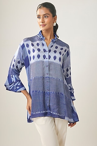 Multi-Colored Gajji Silk Ikat Shirt by SHRADDHA RAMBHIA