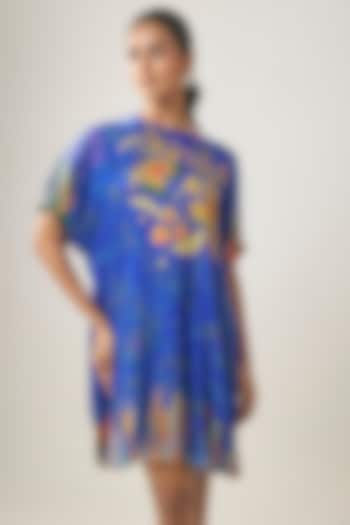 Royal Blue Gajji Silk Printed Summer Dress by SHRADDHA RAMBHIA at Pernia's Pop Up Shop