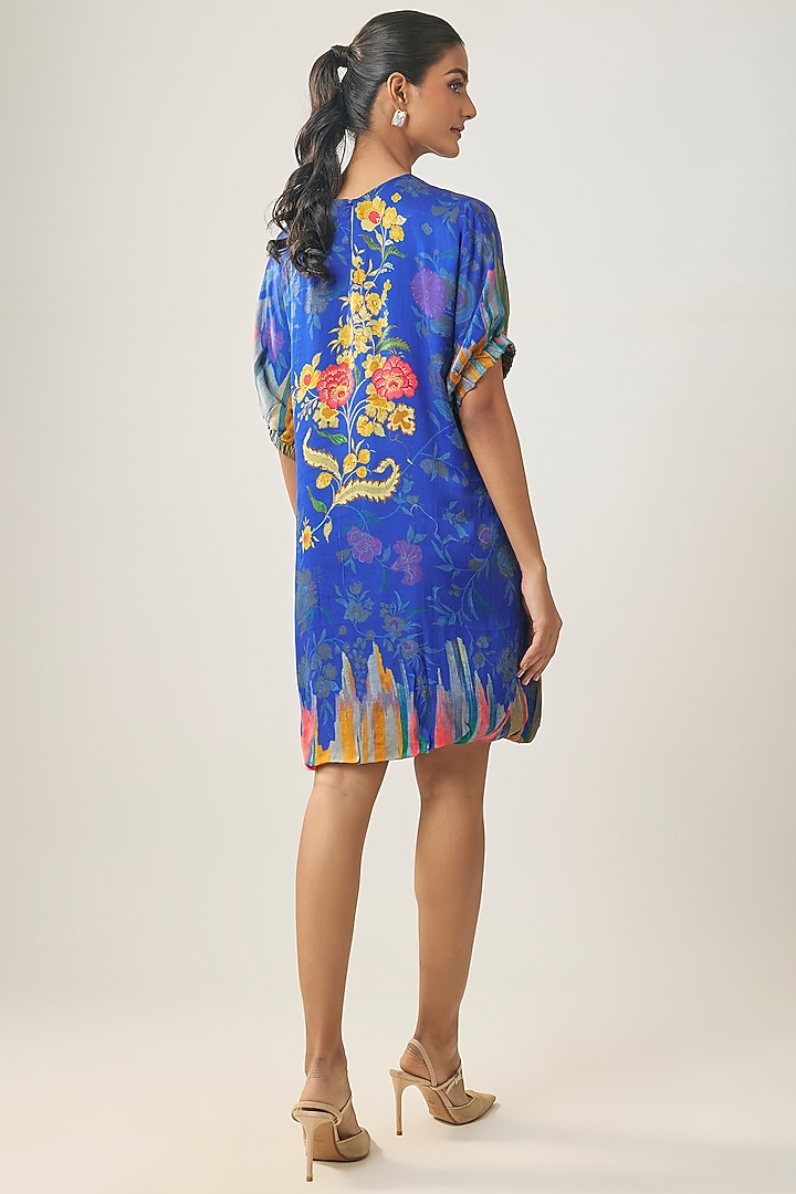 Royal Blue Gajji Silk Printed Summer Dress by SHRADDHA RAMBHIA at Pernia's Pop Up Shop