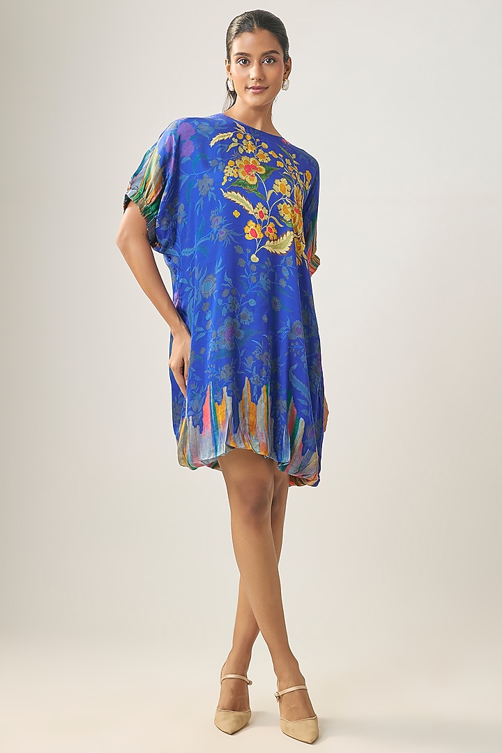 Royal Blue Gajji Silk Printed Summer Dress by SHRADDHA RAMBHIA at Pernia's Pop Up Shop