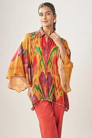 Multi-Colored Gajji Silk Ikat Shirt by SHRADDHA RAMBHIA