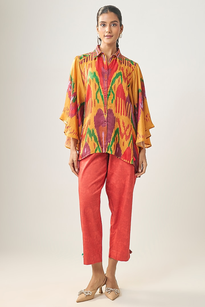 Multi-Colored Gajji Silk Ikat Shirt by SHRADDHA RAMBHIA at Pernia's Pop Up Shop