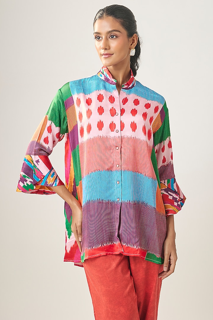 Multi-Colored Gajji Silk Ikat Shirt by SHRADDHA RAMBHIA at Pernia's Pop Up Shop