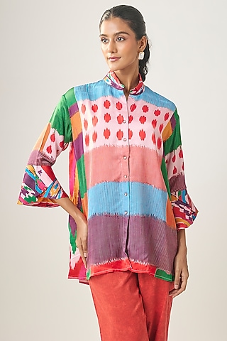 Multi-Colored Gajji Silk Ikat Shirt by SHRADDHA RAMBHIA
