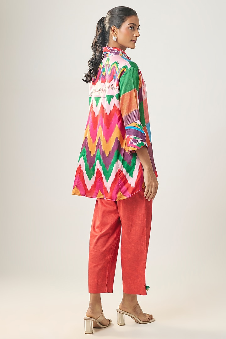 Multi-Colored Gajji Silk Ikat Shirt by SHRADDHA RAMBHIA at Pernia's Pop Up Shop