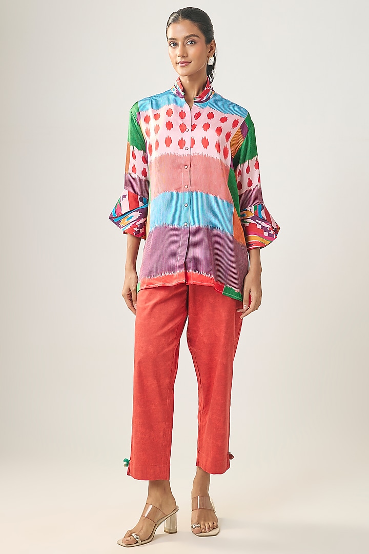 Multi-Colored Gajji Silk Ikat Shirt by SHRADDHA RAMBHIA at Pernia's Pop Up Shop