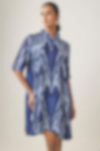 Multi-Colored Satin Raw Silk Ikat Summer Shirt Dress by SHRADDHA RAMBHIA at Pernia's Pop Up Shop
