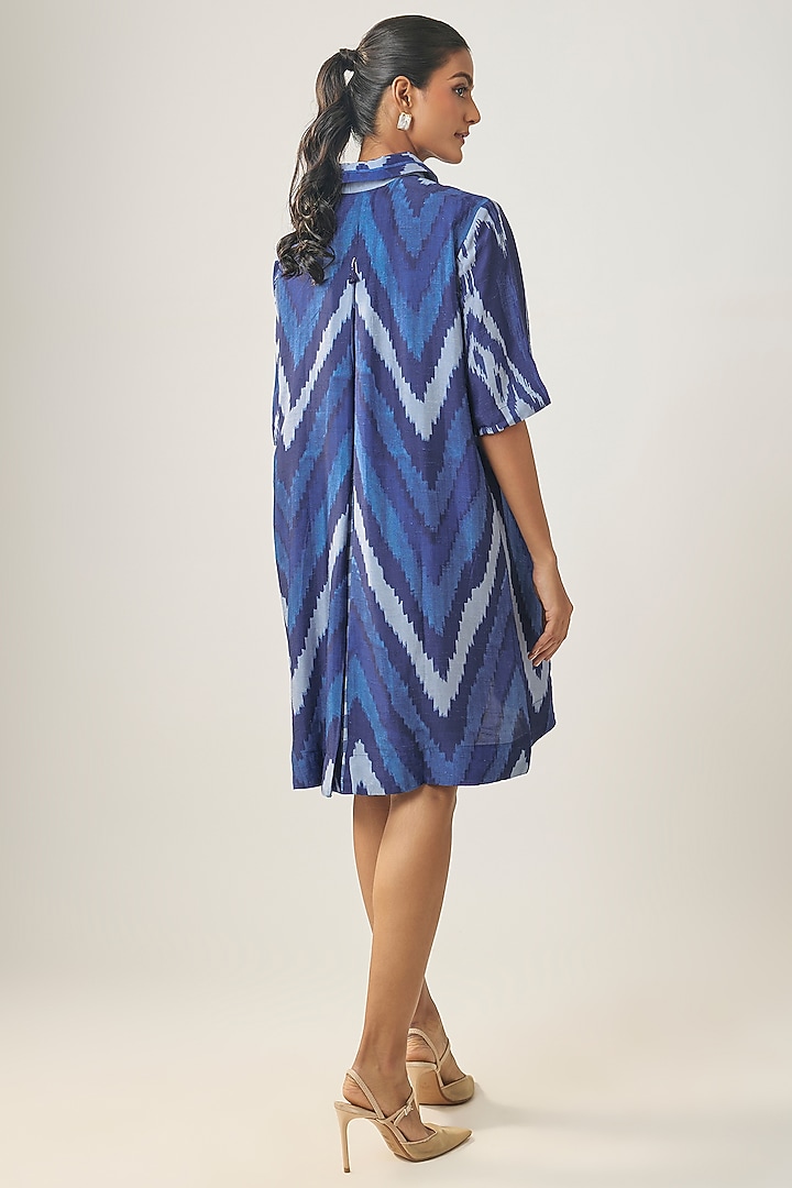 Multi-Colored Satin Raw Silk Ikat Summer Shirt Dress by SHRADDHA RAMBHIA at Pernia's Pop Up Shop