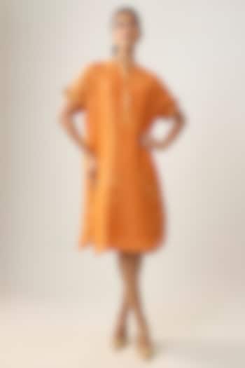 Orange Linen Embroidered Summer Dress by SHRADDHA RAMBHIA at Pernia's Pop Up Shop
