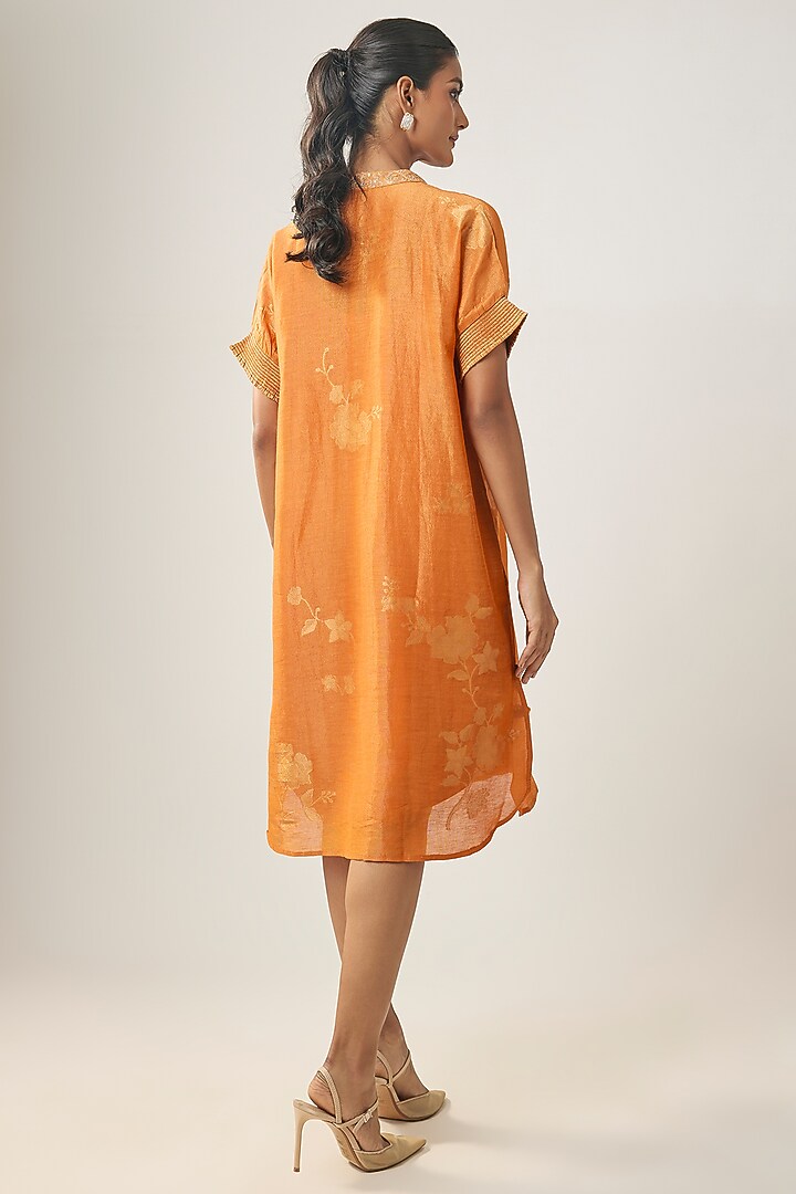 Orange Linen Embroidered Summer Dress by SHRADDHA RAMBHIA at Pernia's Pop Up Shop