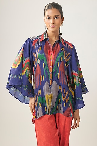 Multi-Colored Gajji Silk Ikat Shirt by SHRADDHA RAMBHIA