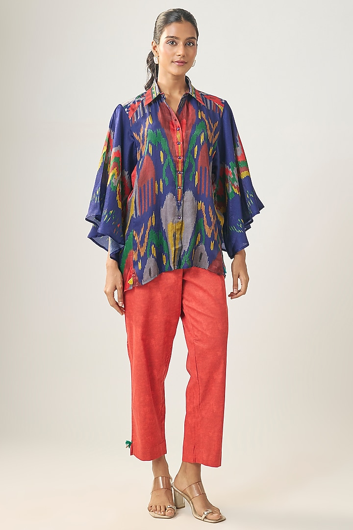 Multi-Colored Gajji Silk Ikat Shirt by SHRADDHA RAMBHIA at Pernia's Pop Up Shop