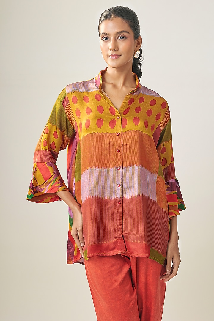Multi-Colored Gajji Silk Ikat Shirt by SHRADDHA RAMBHIA at Pernia's Pop Up Shop
