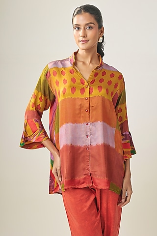 Multi-Colored Gajji Silk Ikat Shirt by SHRADDHA RAMBHIA