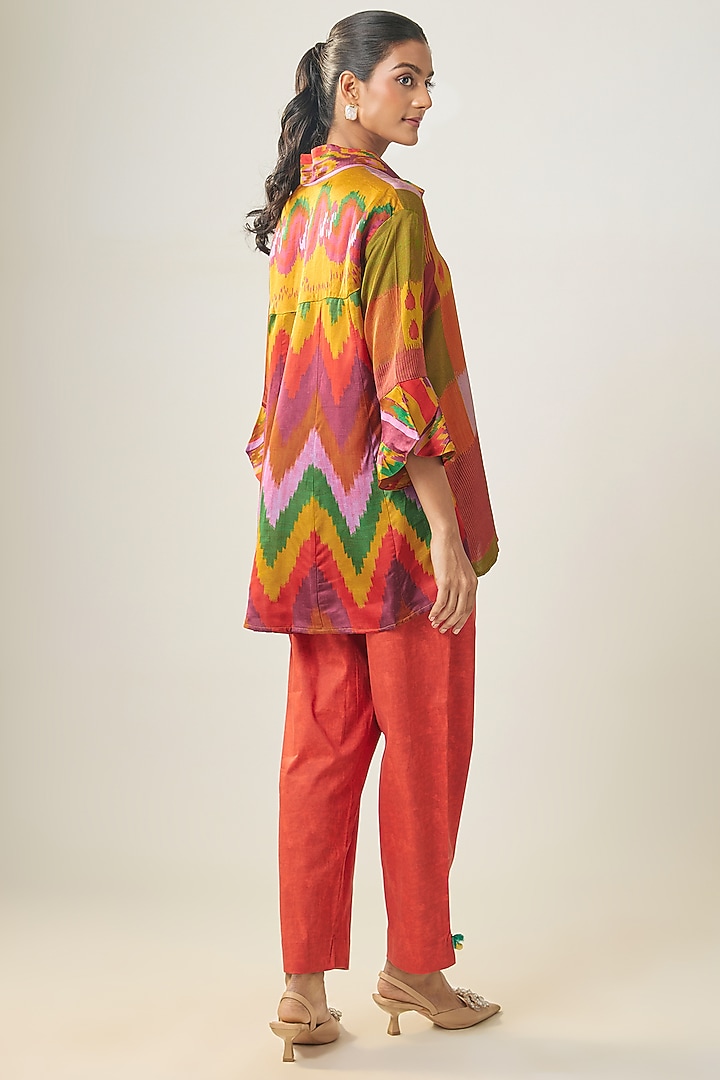 Multi-Colored Gajji Silk Ikat Shirt by SHRADDHA RAMBHIA at Pernia's Pop Up Shop