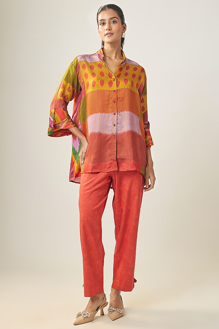 Multi-Colored Gajji Silk Ikat Shirt by SHRADDHA RAMBHIA at Pernia's Pop Up Shop