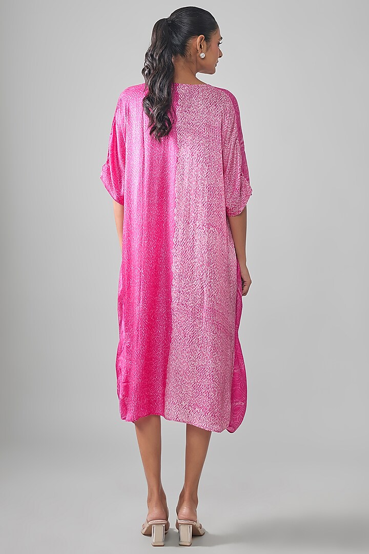 Rani Pink Gajji Shibori Printed Midi Summer Dress by SHRADDHA RAMBHIA at Pernia's Pop Up Shop