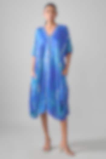 Blue Gajji Shibori Printed Midi Summer Dress by SHRADDHA RAMBHIA at Pernia's Pop Up Shop
