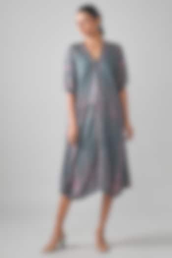 Grey Gajji Shibori Printed Midi Summer Dress by SHRADDHA RAMBHIA at Pernia's Pop Up Shop