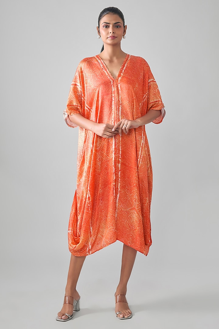 Orange Gajji Shibori Printed Summer Dress by SHRADDHA RAMBHIA at Pernia's Pop Up Shop