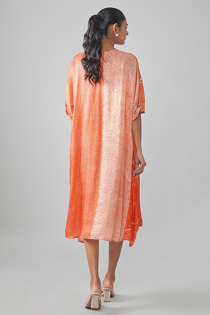 Orange Gajji Shibori Printed Summer Dress by SHRADDHA RAMBHIA at Pernia's Pop Up Shop
