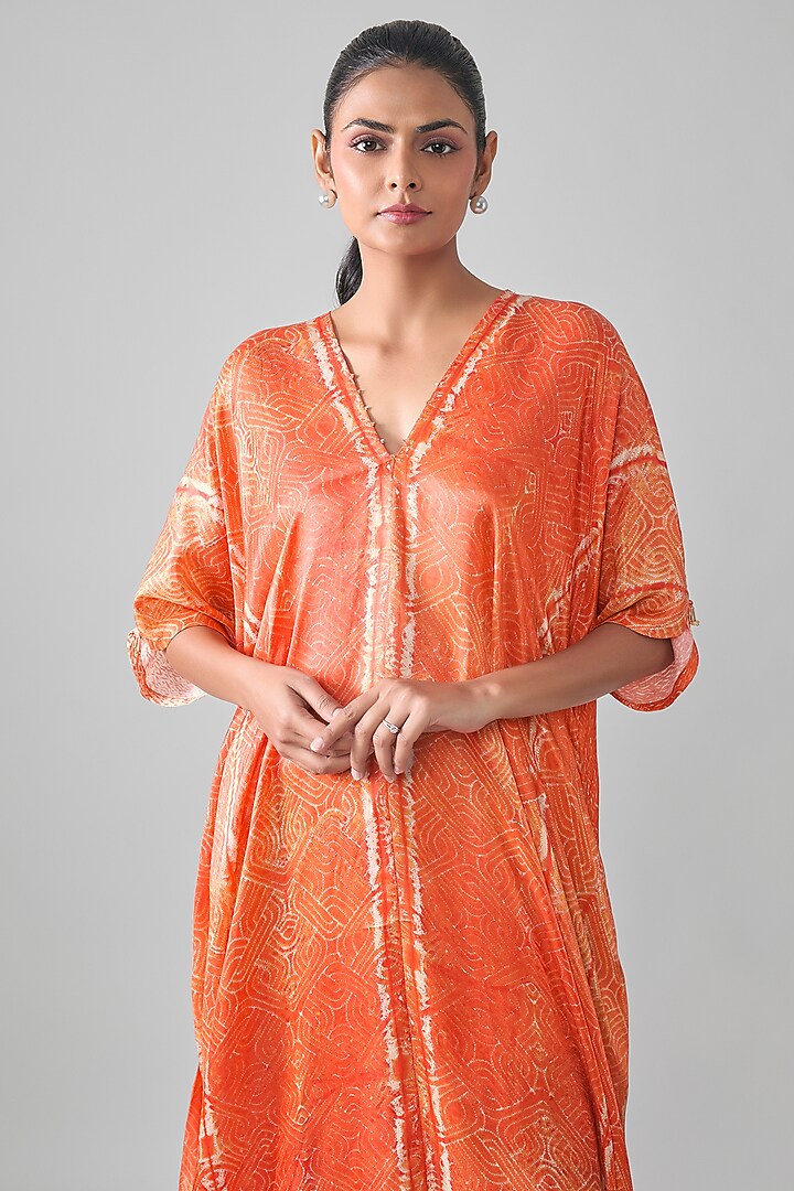 Orange Gajji Shibori Printed Summer Dress by SHRADDHA RAMBHIA at Pernia's Pop Up Shop