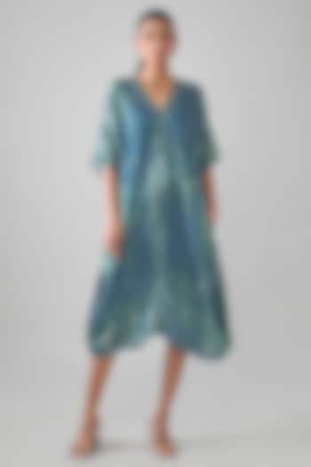 Blue Gajji Shibori Printed Summer Dress by SHRADDHA RAMBHIA at Pernia's Pop Up Shop
