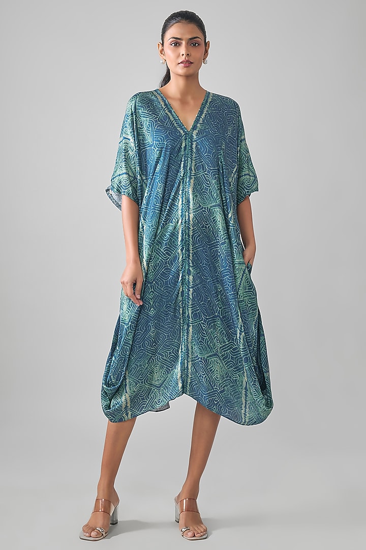 Blue Gajji Shibori Printed Summer Dress by SHRADDHA RAMBHIA at Pernia's Pop Up Shop