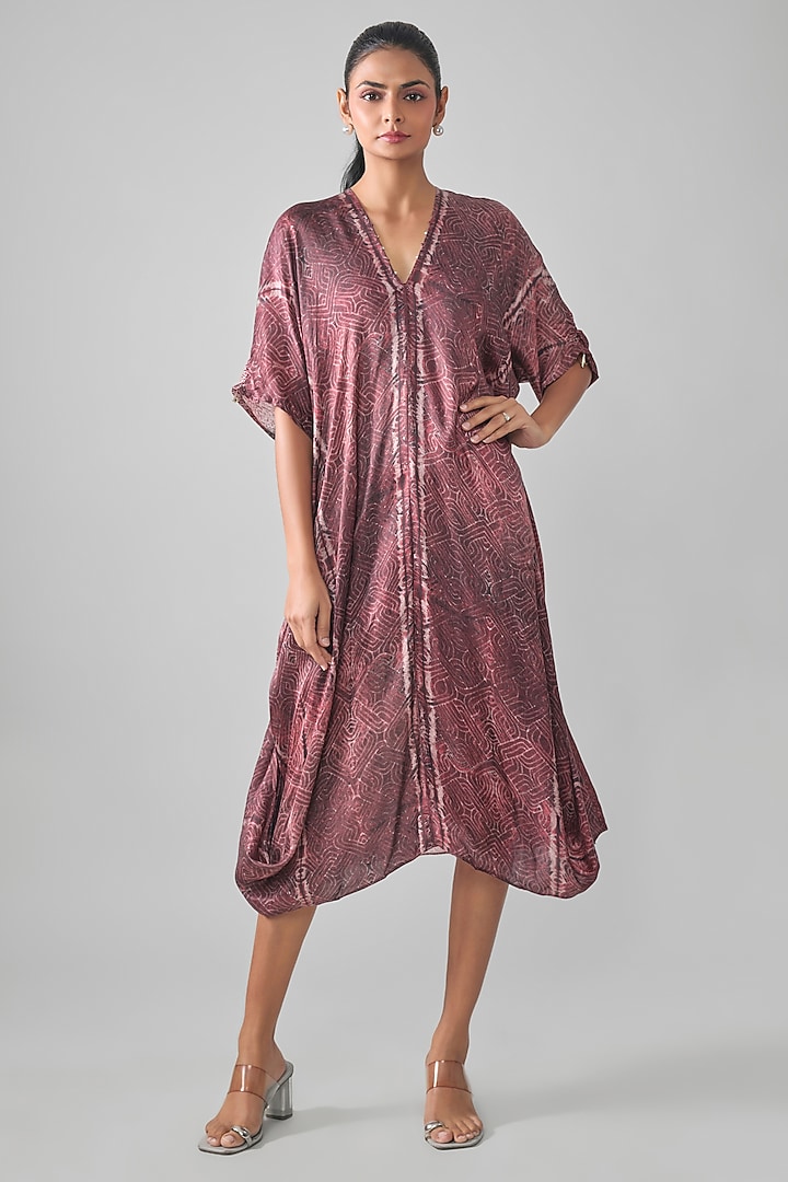 Wine Gajji Shibori Printed Summer Dress by SHRADDHA RAMBHIA at Pernia's Pop Up Shop