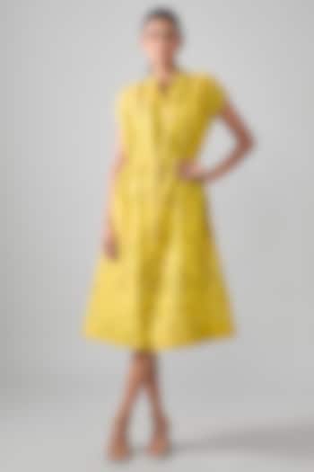 Mustard Mal Tissue Embroidered Midi Vacation Dress by SHRADDHA RAMBHIA at Pernia's Pop Up Shop