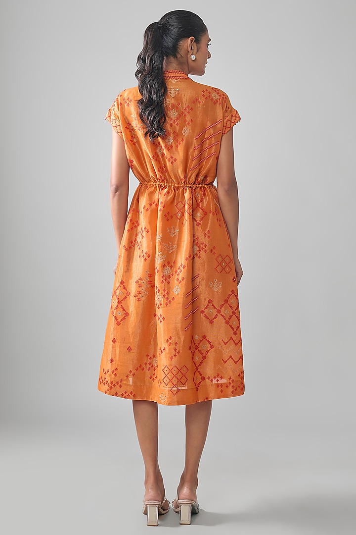 Orange Mal Tissue Embroidered Midi Vacation Shirt Dress by SHRADDHA RAMBHIA at Pernia's Pop Up Shop
