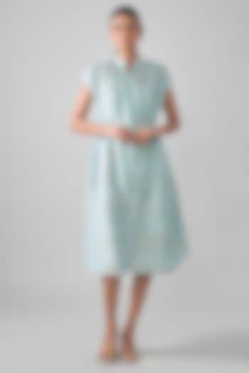 Powder Blue Mal Tissue Embroidered Midi Vacation Shirt Dress by SHRADDHA RAMBHIA at Pernia's Pop Up Shop