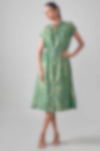 Green Mal Tissue Embroidered Midi Vacation Shirt Dress by SHRADDHA RAMBHIA at Pernia's Pop Up Shop